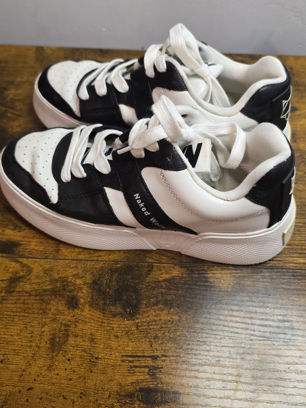 Naked Wolfe Pixie Womens Size 7 Black White Leather Platform Chunky Sneakers - Picture 4 of 8